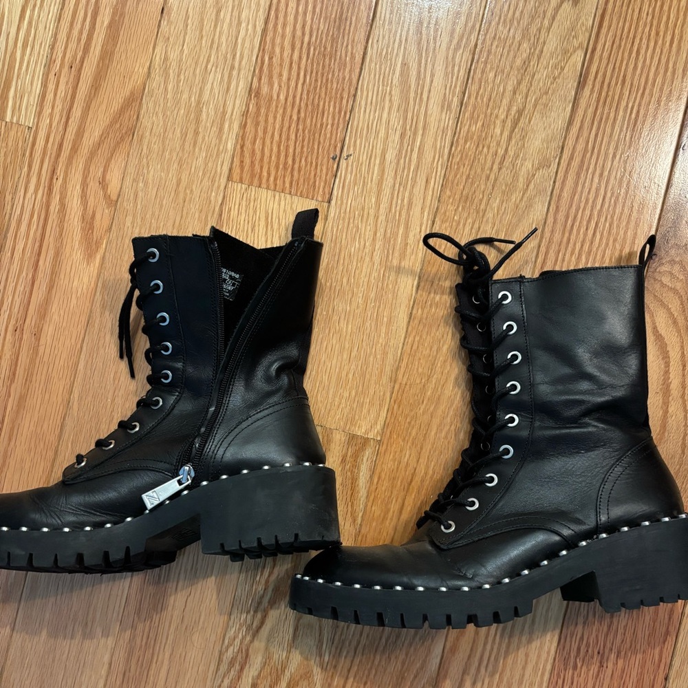 Black Studded Lace-Up Combat Boots